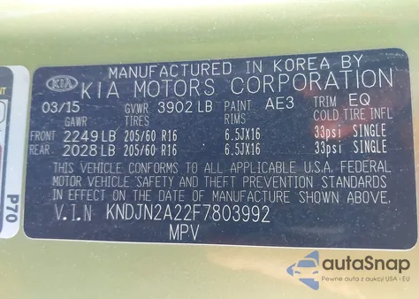 2015 Kia Soul from USA, damaged, VIN KNDJN2A22F7803992